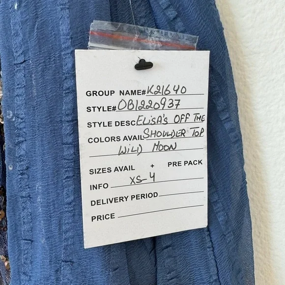 Free People Elisas Off the Shoulder Gold Sequin Blue Top XS SAMPLE - Picture 13 of 15